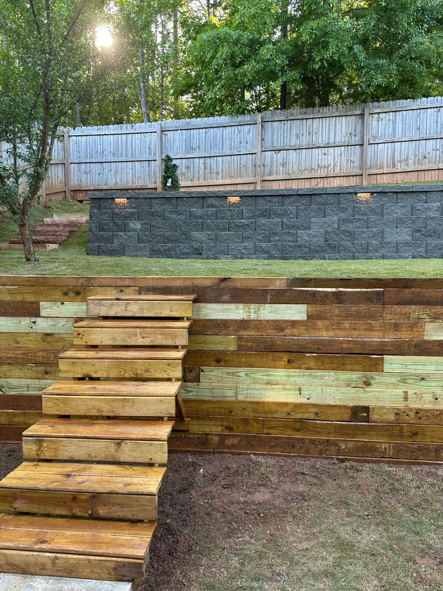 Timber & Block Tiered Walls