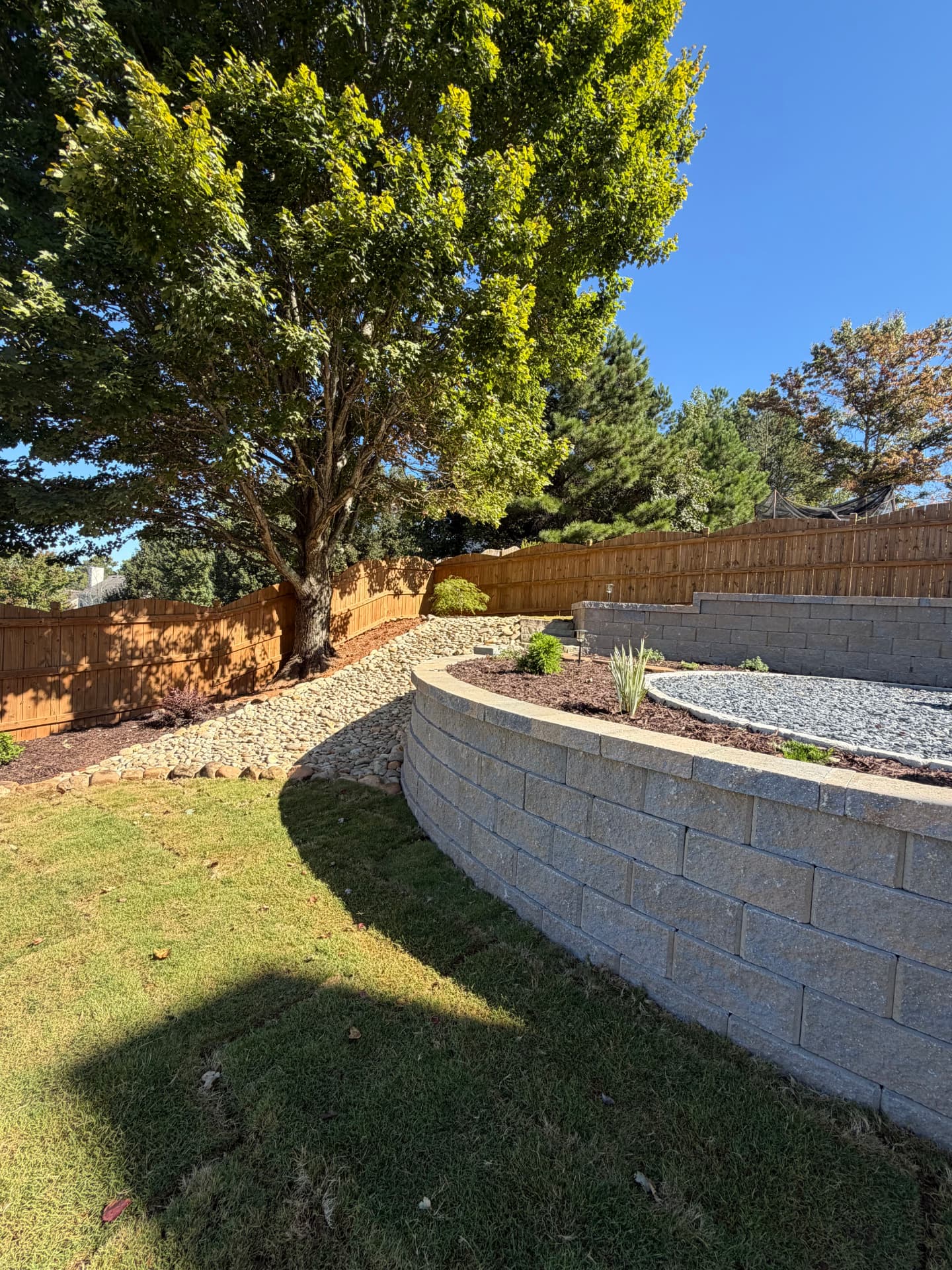 Tiered Walls, Drainage Swale & Gravel Patio